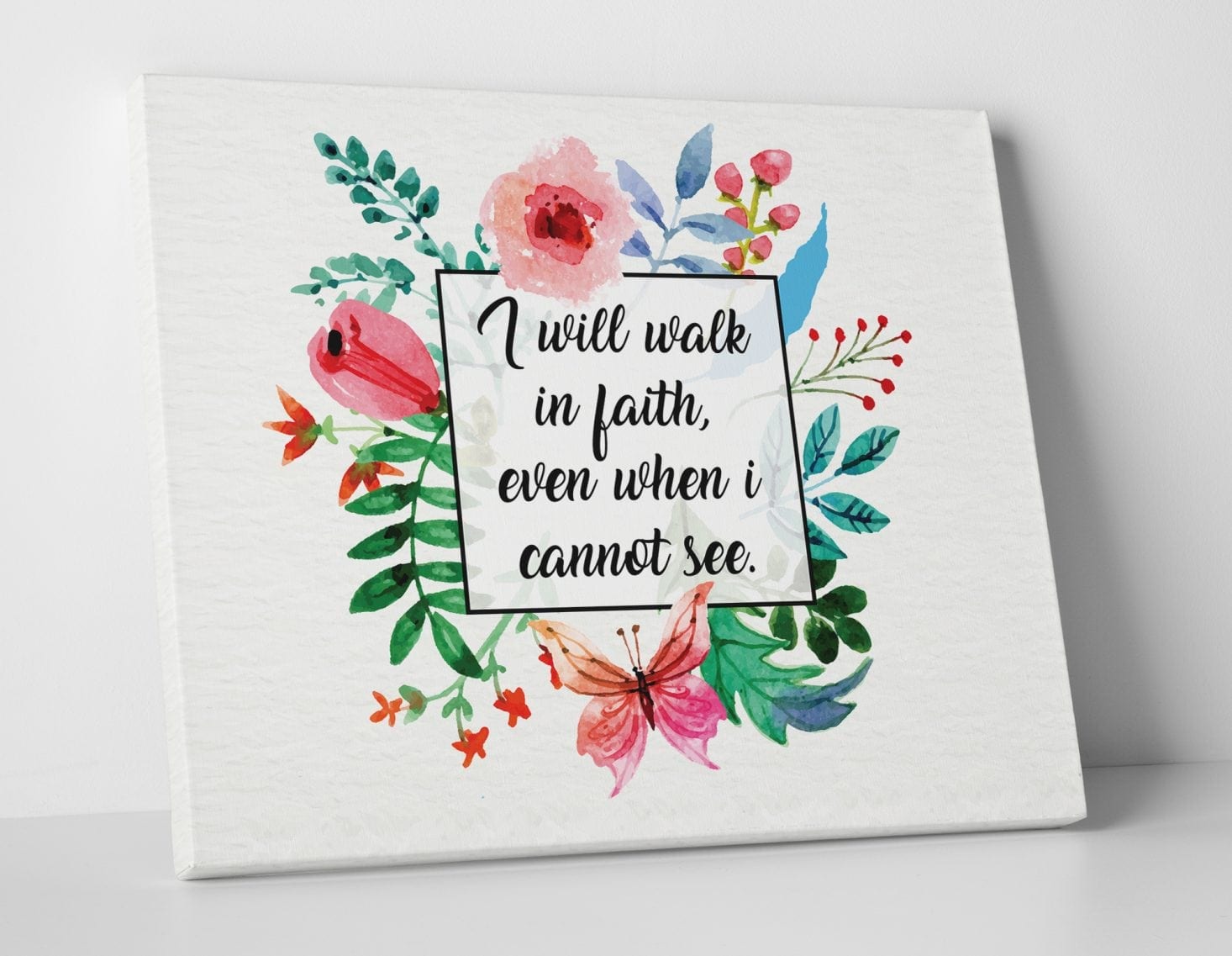 I Will Walk In Faith Bible Verse Wall Canvas, image size:1466x1137