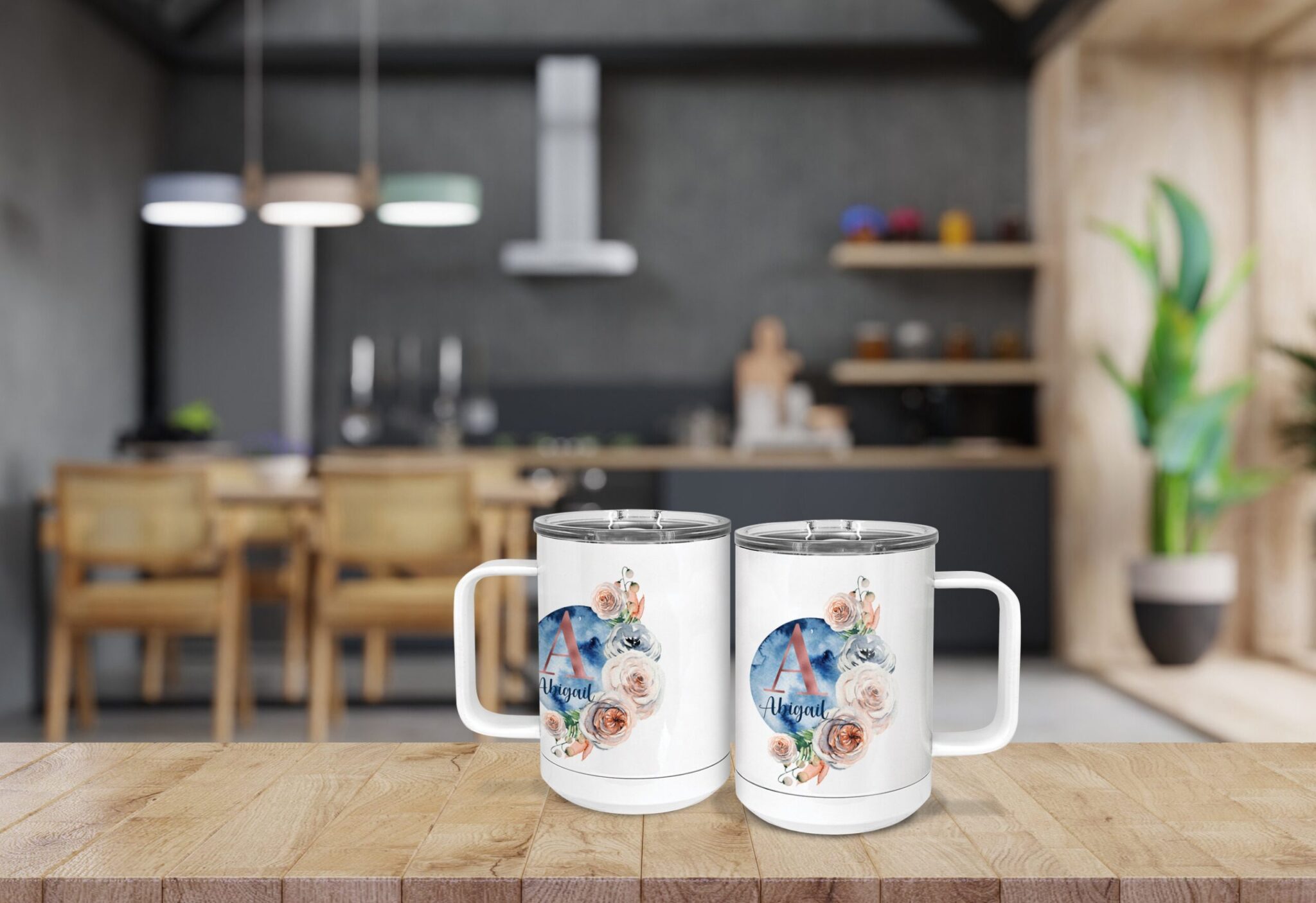 63e0152d scaled Floral Moon Monogram Personalized 15oz Tumbler with Handle Floral Moon Monogram Personalized 15oz Tumbler with Handle