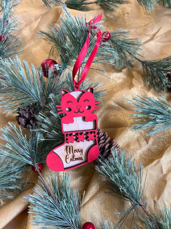 Merry Catmas Christmas Cat Ornament, Cat Stocking Ornament, Cat Mom Gift Merry Catmas Christmas Cat Ornament, Cat Stocking Ornament, Cat Mom Gift