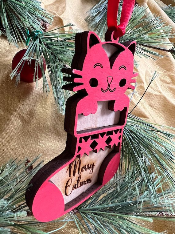 Merry Catmas Christmas Cat Ornament, Cat Stocking Ornament, Cat Mom Gift Merry Catmas Christmas Cat Ornament, Cat Stocking Ornament, Cat Mom Gift