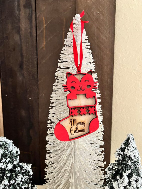 Merry Catmas Christmas Cat Ornament, Cat Stocking Ornament, Cat Mom Gift Merry Catmas Christmas Cat Ornament, Cat Stocking Ornament, Cat Mom Gift